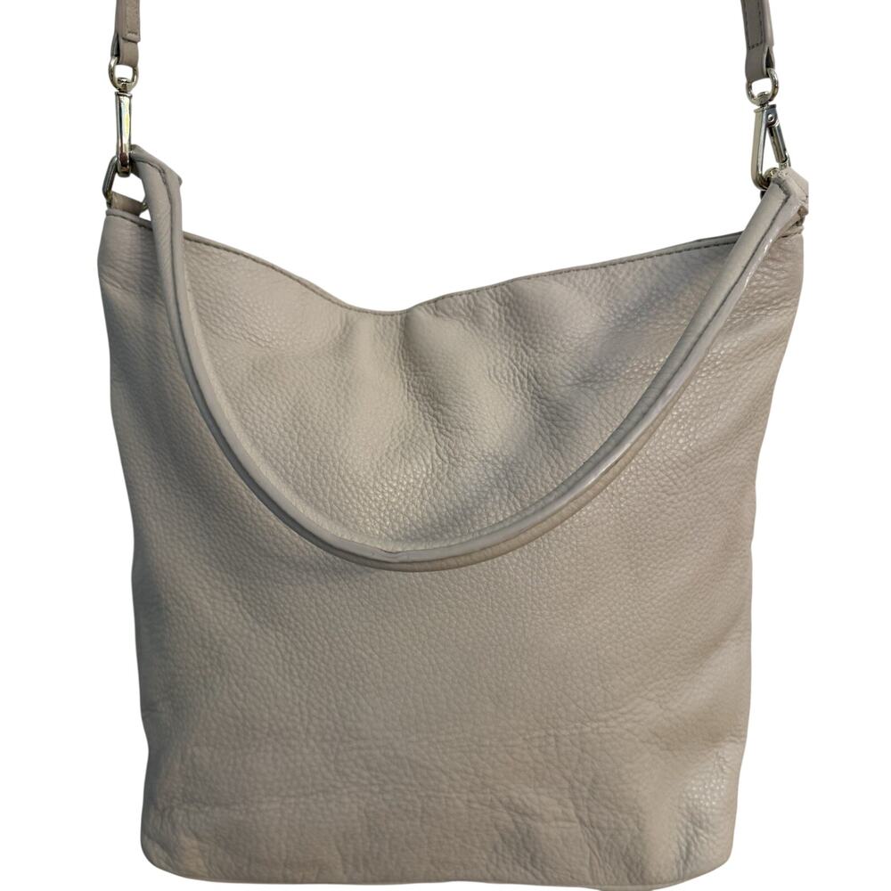 Talbots Gray Pebbled Leather Shoulder Bag Crossbody Purse Tote Zip Closure